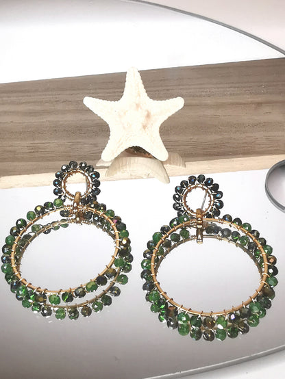 Boucles d'oreilles Esmeralda. Vert & Or